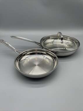 2pc Cuisinart 18/10 Stainless Steel Skillets 8” 722-20, 10” 722-24 With 10” Lid